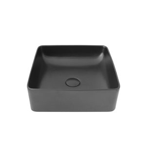 Stylish Lush 14.5-in x 14.5-in Black Porcelain Vessel Square Bathroom Sink