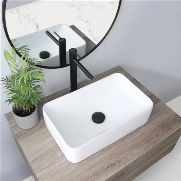 Vasque carrée de salle de bains en porcelaine blanche Lavish par Sylish de 19 po x 11,5 po