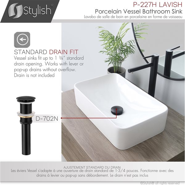 Vasque carrée de salle de bains en porcelaine blanche Lavish par Sylish de 19 po x 11,5 po