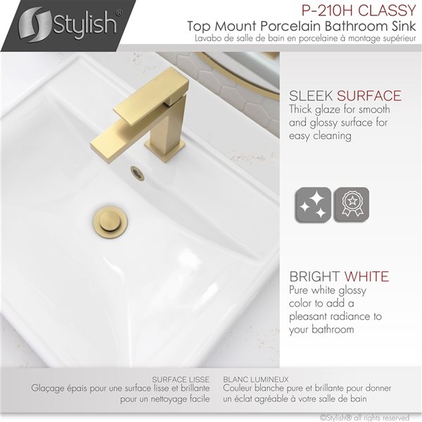 Stylish Classy 20.25-in x 16-in White Porcelain Drop-in Rectangular Bathroom Sink