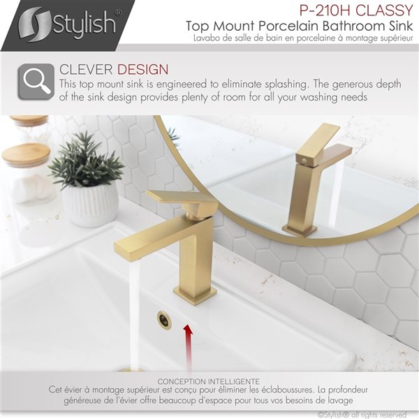 Stylish Classy 20.25-in x 16-in White Porcelain Drop-in Rectangular Bathroom Sink