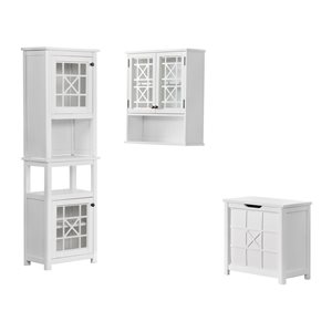 Alaterre Derby 27-in W x 29-in H x 8-in D White Pine Freestanding Linen Cabinet with Hutch, Wall Cabinet and Hamper
