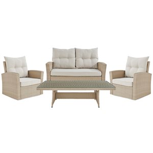 Canaan All-Weather Wicker Outdoor Set w/Loveseat, 2 Chairs & Coffee Table
