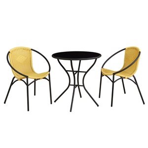 Alaterre Parven Black Frame Bistro Patio Dining Set with Yellow Bistro - 3-Piece