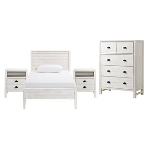 Alaterre Windsor Driftwood White Twin Bedroom Set - 4-Piece