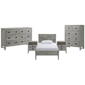 Alaterre Windsor Driftwood Grey Twin Bedroom Set - 5-Piece
