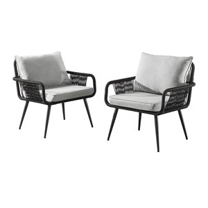 Alaterre Andover Black Metal Stationary Conversation Chairs with Grey Cushioned Seat - Set of 2