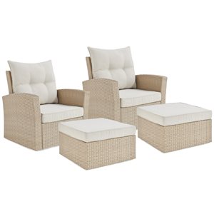 Canaan All-Weather Wicker Outdoor Seating Set w/ 2 Chairs & 2 Large Ottomans