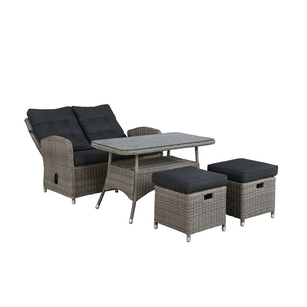 Monaco All-Weather Set w/ 2-Seat Reclining Bench, Cocktail Table & 2 Ottomans