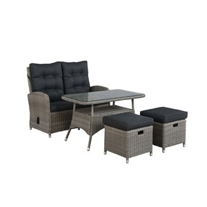 Monaco All-Weather Set w/ 2-Seat Reclining Bench, Cocktail Table & 2 Ottomans