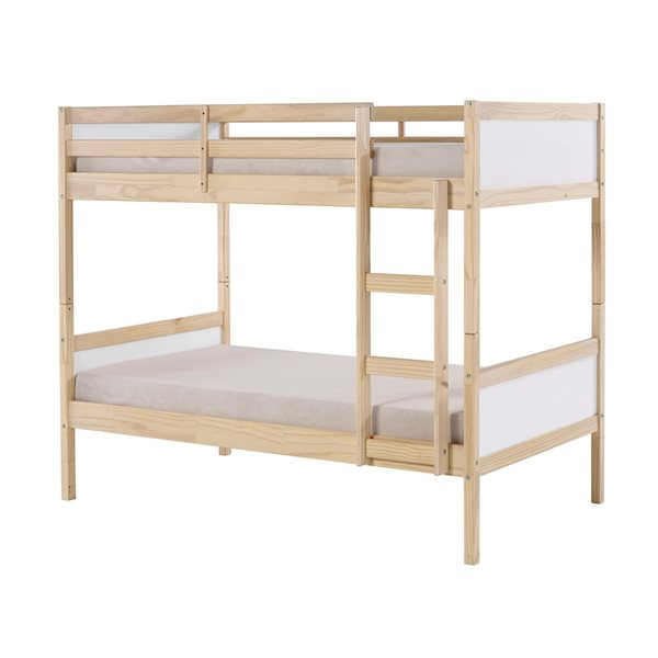 Alaterre MOD White and Natural Twin Over Twin Bunk Bed
