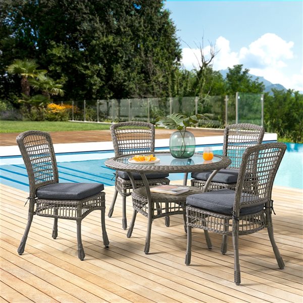 Alaterre Carolina/Asti Grey Frame Patio Dining Set with Grey Cushions Included - 5-Piece