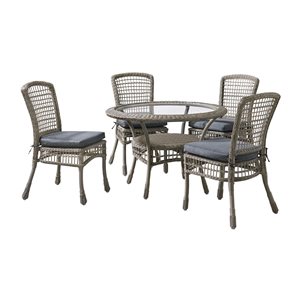 Alaterre Carolina/Asti Grey Frame Patio Dining Set with Grey Cushions Included - 5-Piece