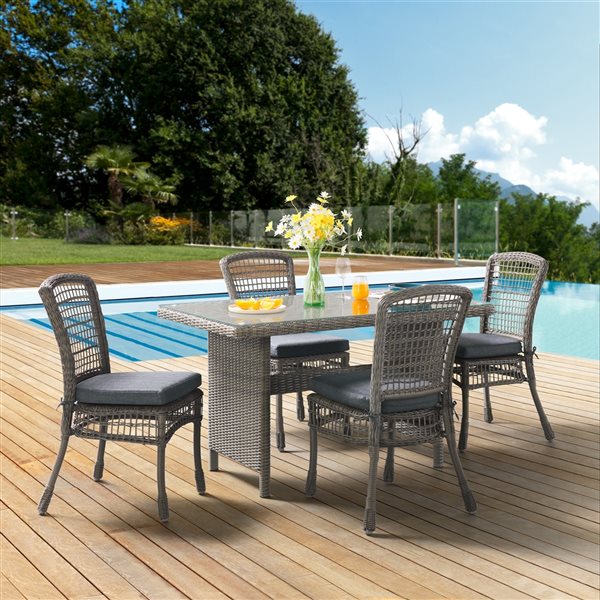 Alaterre Asti Grey Frame Patio Dining Set with Grey Cushions Included - 5-Piece