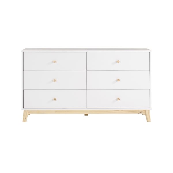 Alaterre MOD White and Natural Pine 6-Drawer Double Dresser