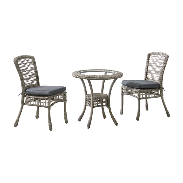 Alaterre Carolina/Asti Grey Frame Patio Dining Set with Grey Cushions Included - 3-Piece