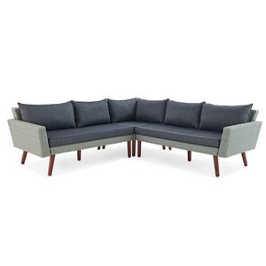 Alaterre Albany Wicker Outdoor Corner Sofa with Cushions and Dark Grey Aluminum Frame