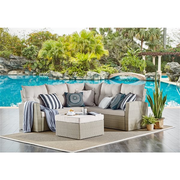 Alaterre Canaan Wicker Outdoor Sofa and Ottoman with Cushions and Off ...