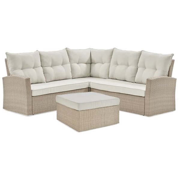 Alaterre Canaan Wicker Outdoor Sofa and Ottoman with Cushions and Off ...