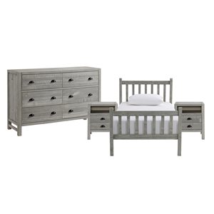 Alaterre Windsor Driftwood Grey Slat Twin Bedroom Set - 4-Piece