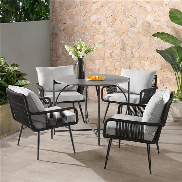 Alaterre Andover Black Frame Bistro Patio Dining Set with Grey Cushions Included Bistro - 5-Piece