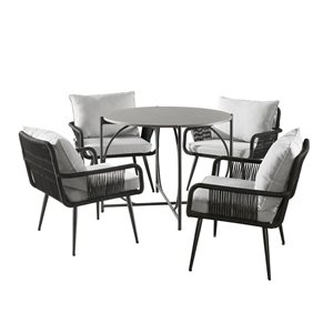 Alaterre Andover Black Frame Bistro Patio Dining Set with Grey Cushions Included Bistro - 5-Piece