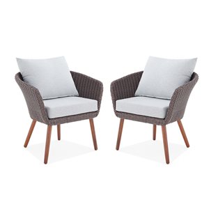 Alaterre Athens Chocolate Brown Metal Stationary Conversation Chairs with Light Grey Cushioned Seat -Set of 2
