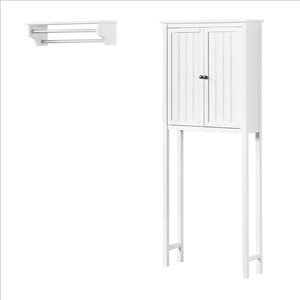 Alaterre Dover 27-in W x 65-in H x 8-in D White Pine Over the Toilet Hutch and Shelf with Towel Rods