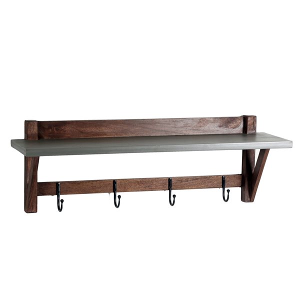Alaterre Brookside Light Grey 4-Hook Hook Rack with Shelf and Bench