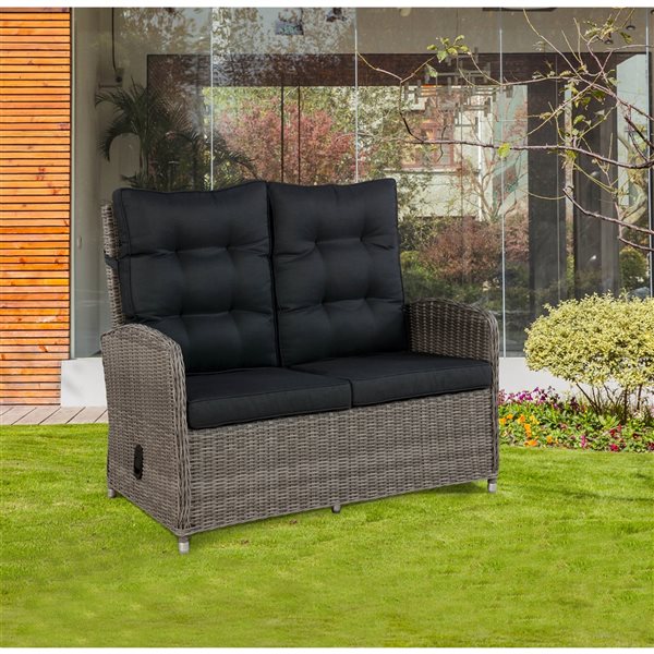 Alaterre Monaco 48-in W x 40-in L Grey and Black Outdoor Reclining Bench