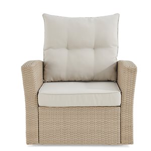 Alaterre Canaan Cream Wicker Metal Stationary Armchair with Off-White Cushioned Seat