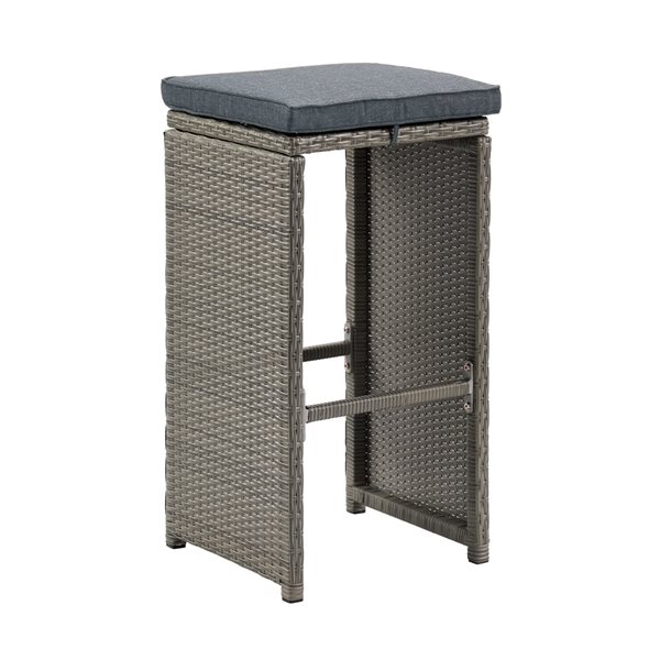 Alaterre Asti Grey Wicker Metal Stationary 30-in H Bar Stools with Grey Cushioned Seat - Set of 6