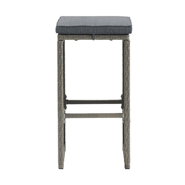 Alaterre Asti Grey Wicker Metal Stationary 30-in H Bar Stools with Grey Cushioned Seat - Set of 6