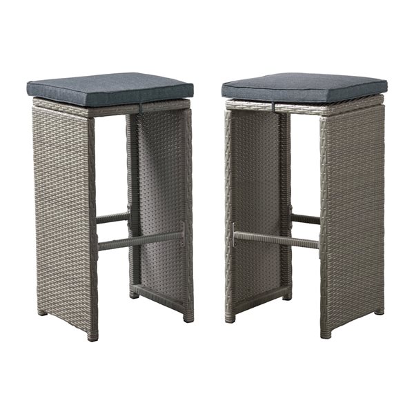 Alaterre Asti Grey Wicker Metal Stationary 30-in H Bar Stools with Grey Cushioned Seat - Set of 6