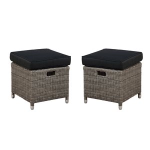 Alaterre Monaco 17-in Grey Wicker Ottomans with Cushion - Set of 2