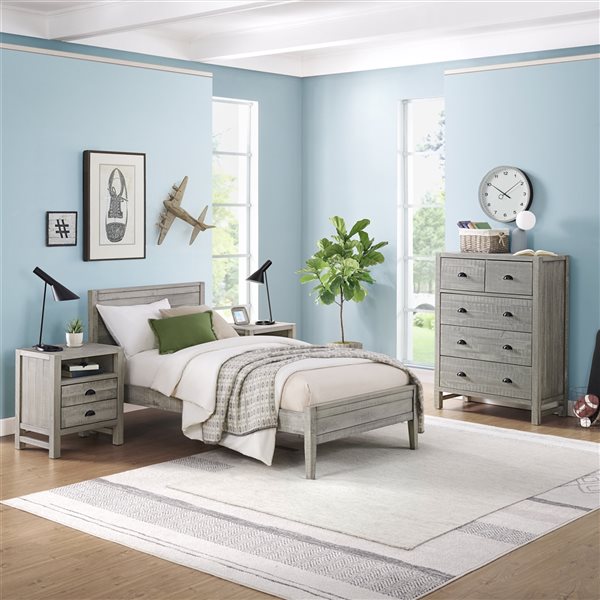 Alaterre Windsor Driftwood Grey Panel Twin Bedroom Set - 4-Piece