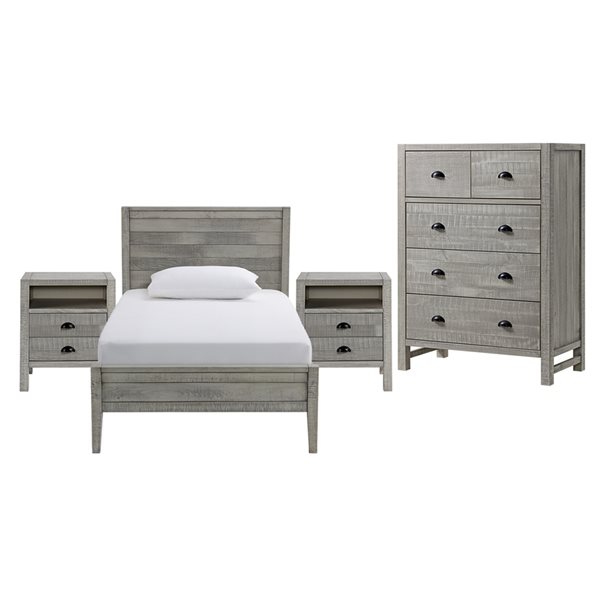 Alaterre Windsor Driftwood Grey Panel Twin Bedroom Set - 4-Piece
