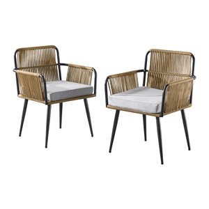 Alaterre Alburgh Black Rope and Metal Stationary Conversation Chairs with Grey Cushioned Seat - Set of 2