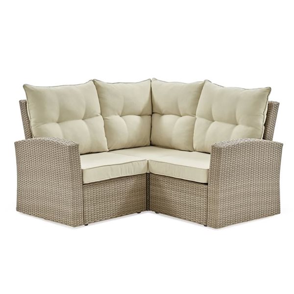 Alaterre Canaan Wicker Outdoor Corner Sofa with Cushions and Beige