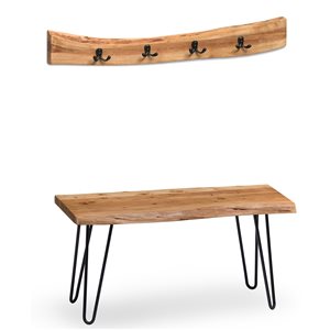 Alaterre Hairpin Rustic Natural 4-Hook Hook Rack and Bench