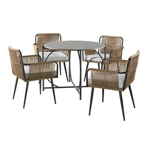 Alaterre Alburgh Black Frame Bistro Patio Dining Set with Grey Cushions Included Bistro - 5-Piece