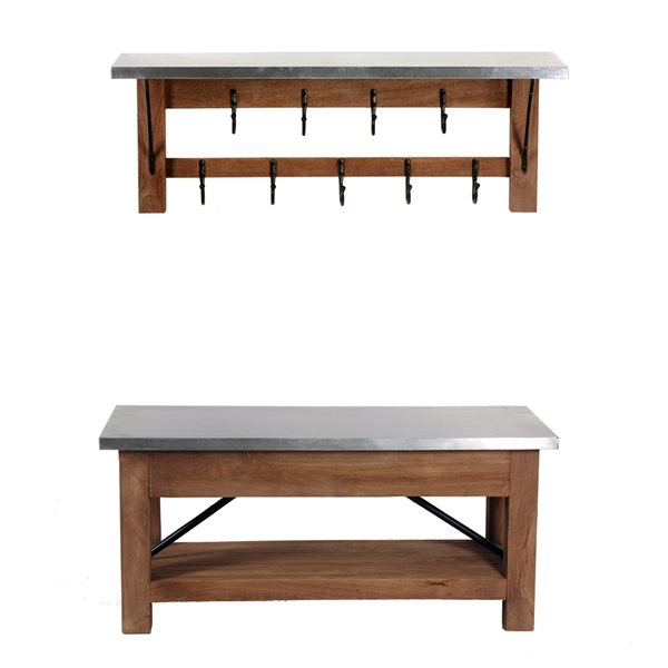 Alaterre Millwork Silver 9-Hook Hook Rack with Shelf and Bench ...