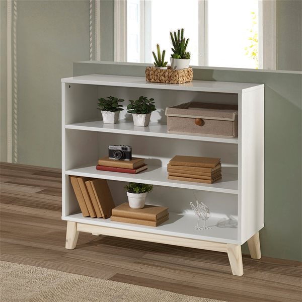 Alaterre MOD White and Natural 34-in H Wood 3-Shelf Standard Bookcase