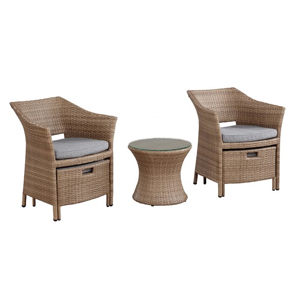 Kokoli All-Weather Conversation Set w/ 2 Chairs, Ottomans & Accent Table