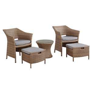 Kokoli All-Weather Conversation Set w/ 2 Chairs, Ottomans & Accent Table