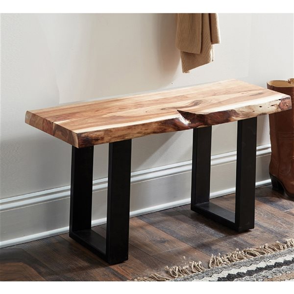 Alaterre Alpine Rustic Live Edge 36-in Natural and Black Bench