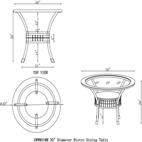 Alaterre Carolina/Asti Round Wicker Outdoor Bistro Table 30-in W x 30-in L