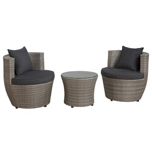 Bistro All-Weather Conversation Set w/ Two Round Chairs & Glass Top Table