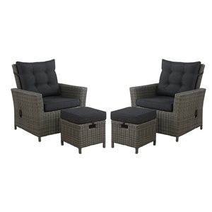 Asti All-Weather Wicker 4-Piece Outdoor Set w/ 2 Reclining Chairs & 2 Ottomans