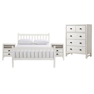 Alaterre Windsor Driftwood White Slat Full Bedroom Set - 4-Piece